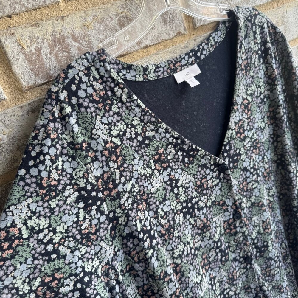 J. Jill Short Sleeve V-Neck Button Up Floral Tiered Dress Women's Size XL - Picture 6 of 8